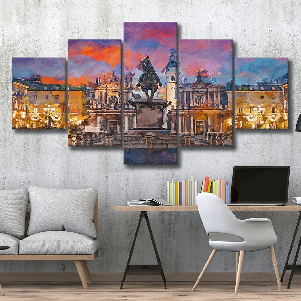 Turin Italy Piazza San Carlo During 5 Pieces Mixed Canvas Prints Wall Art Home Decor