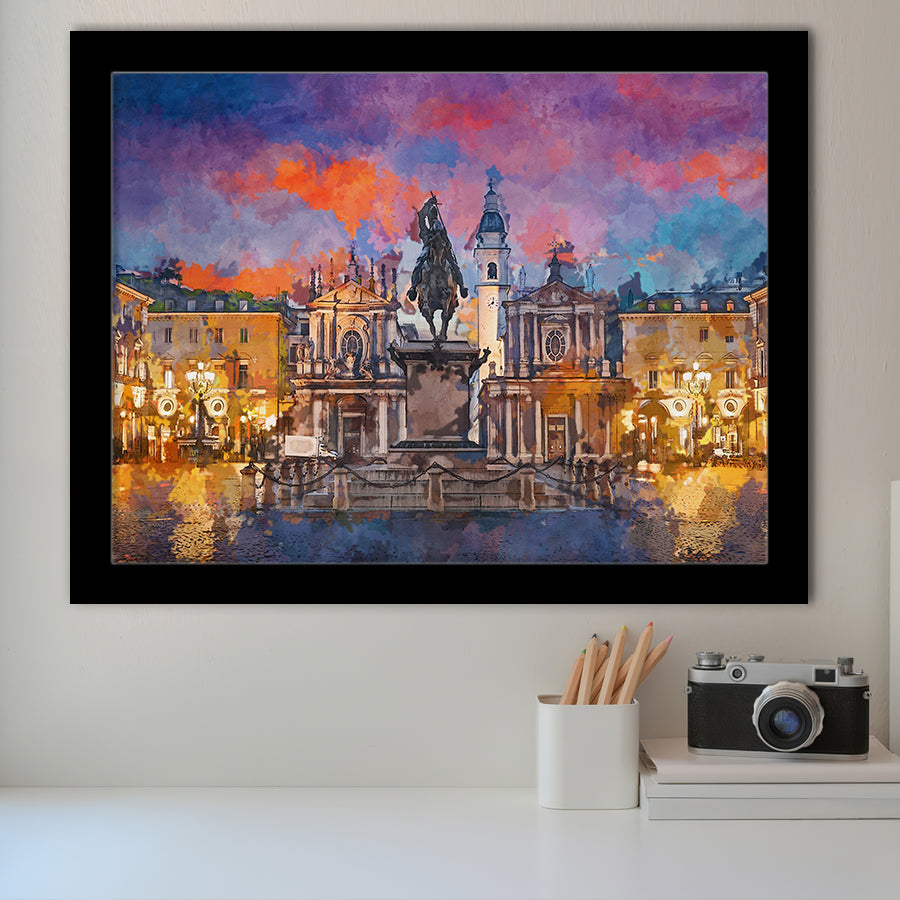 Turin Italy Piazza San Carlo During City Art Watercolor Framed Art Prints Wall Art Decor,Framed Picture