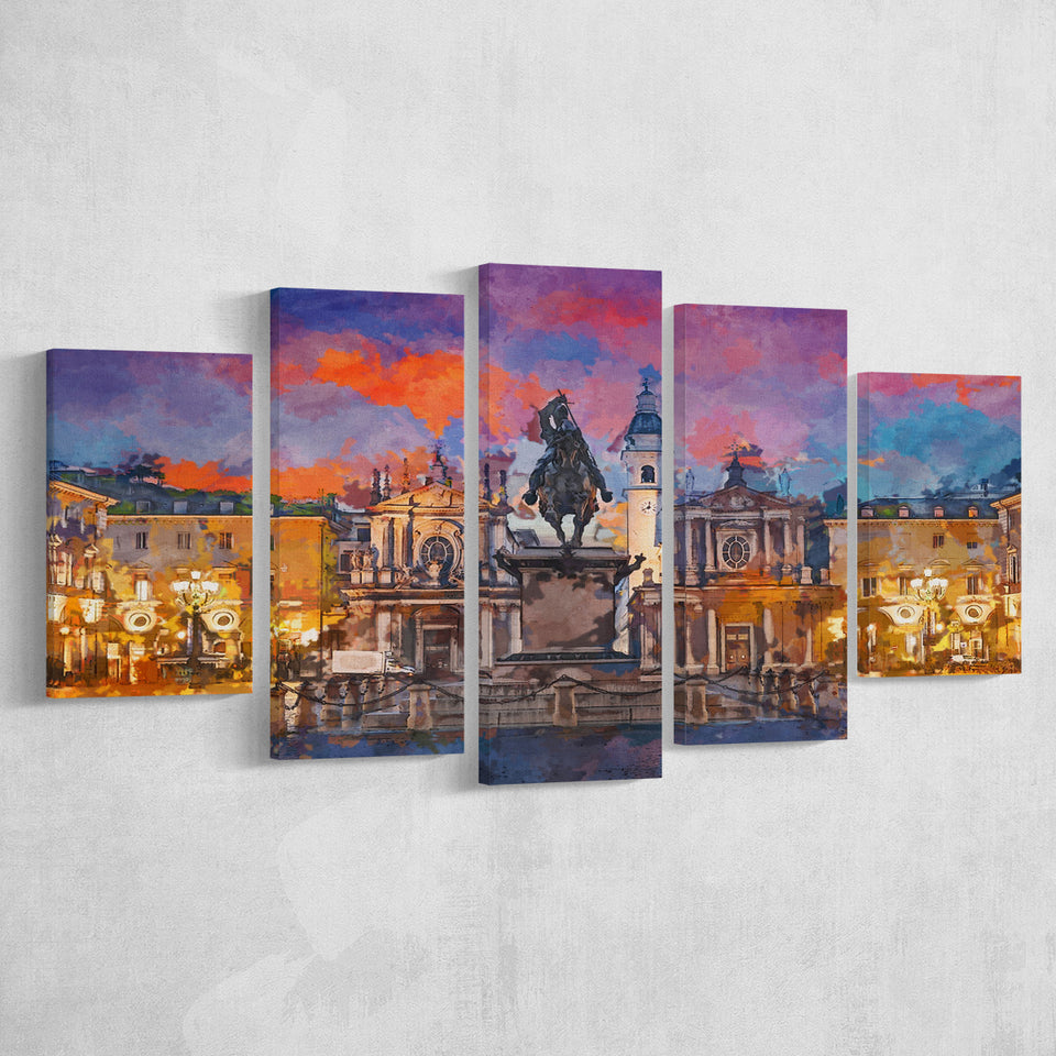 Turin Italy Piazza San Carlo During 5 Pieces Mixed Canvas Prints Wall Art Home Decor