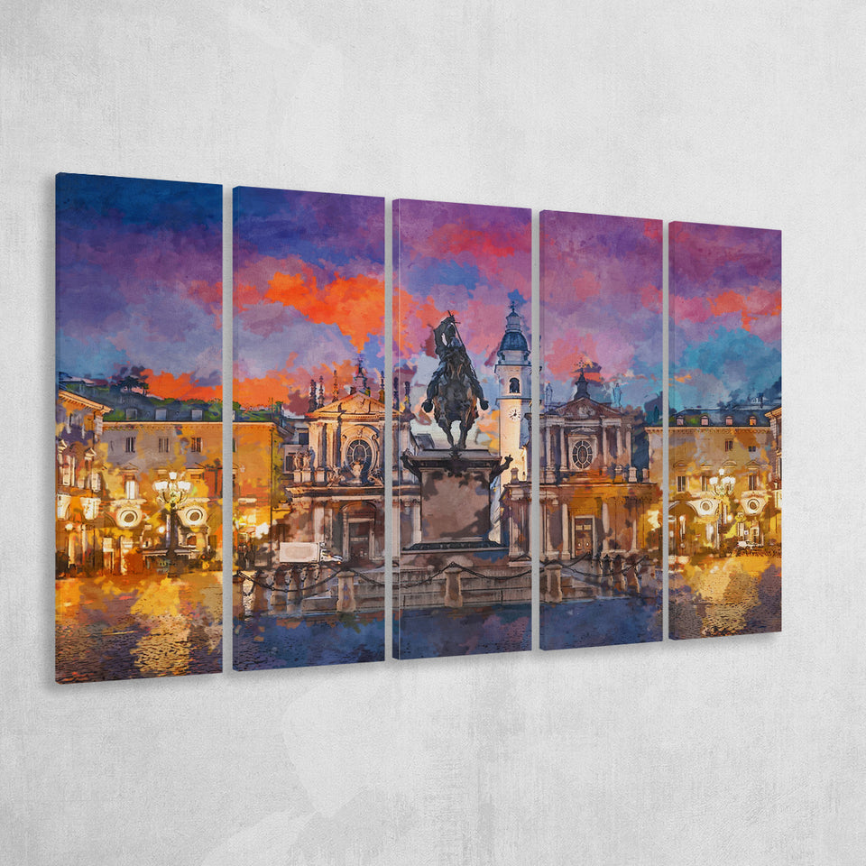 Turin Italy Piazza San Carlo During 5 Pieces Extra Large Canvas Prints Wall Art Home Decor