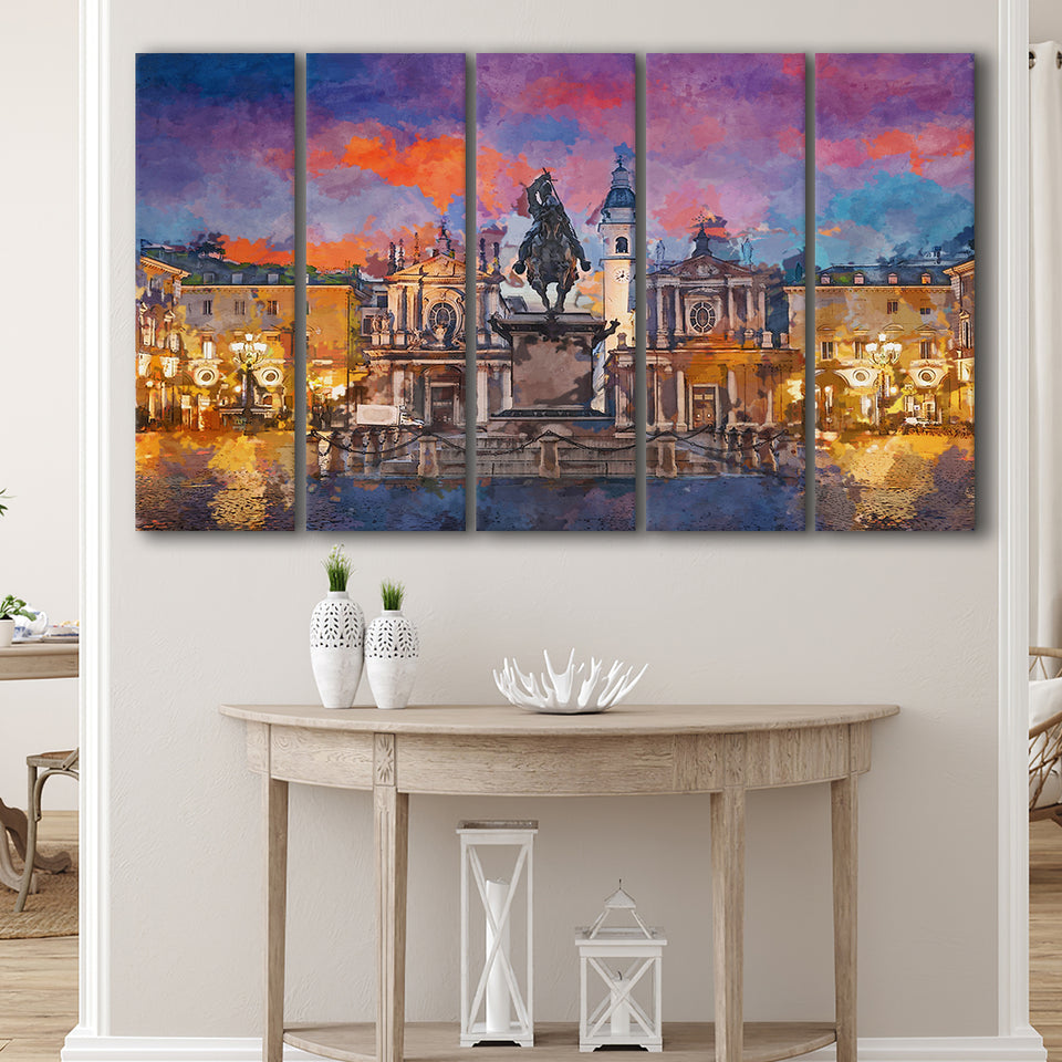 Turin Italy Piazza San Carlo During 5 Pieces Extra Large Canvas Prints Wall Art Home Decor