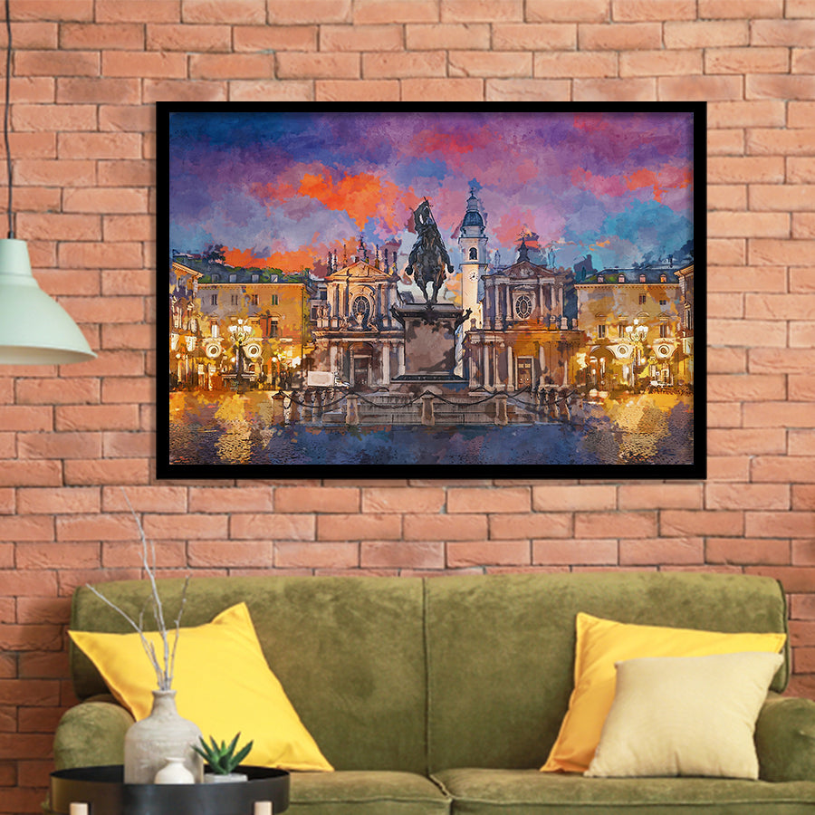 Turin Italy Piazza San Carlo During City Art Watercolor Framed Art Prints Wall Art Decor,Framed Picture