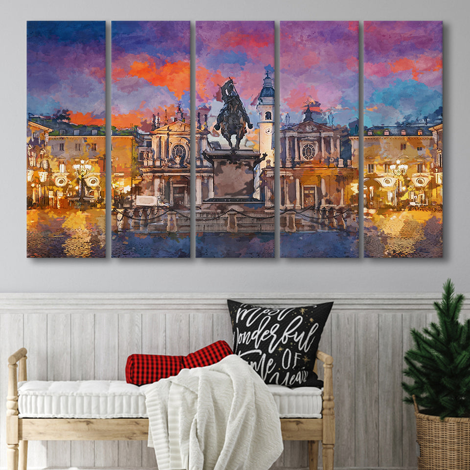 Turin Italy Piazza San Carlo During 5 Pieces Extra Large Canvas Prints Wall Art Home Decor