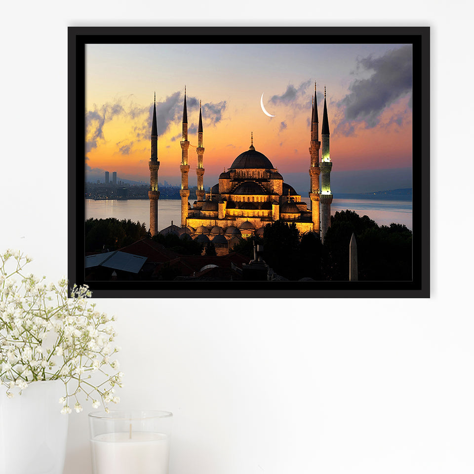 Turkish Blue Mosque Large Wall Art Framed Canvas Prints Wall Art Decor, Framed Picture, Floating Frame