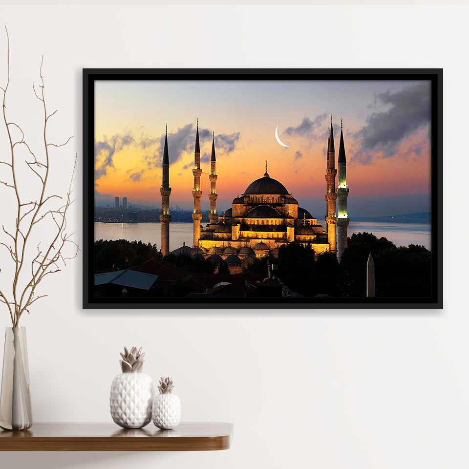 Turkish Blue Mosque Large Wall Art Framed Canvas Prints Wall Art Decor, Framed Picture, Floating Frame