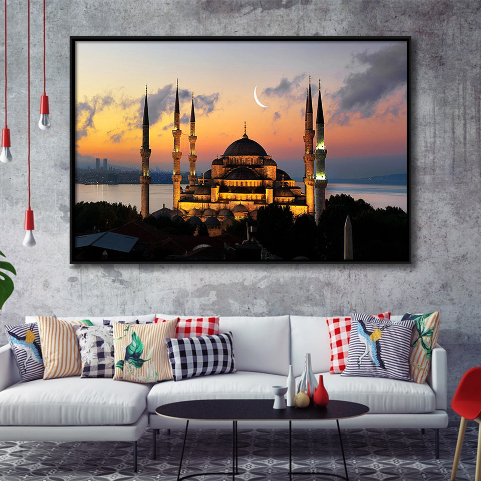 Turkish Blue Mosque Large Wall Art Framed Canvas Prints Wall Art Decor, Framed Picture, Floating Frame