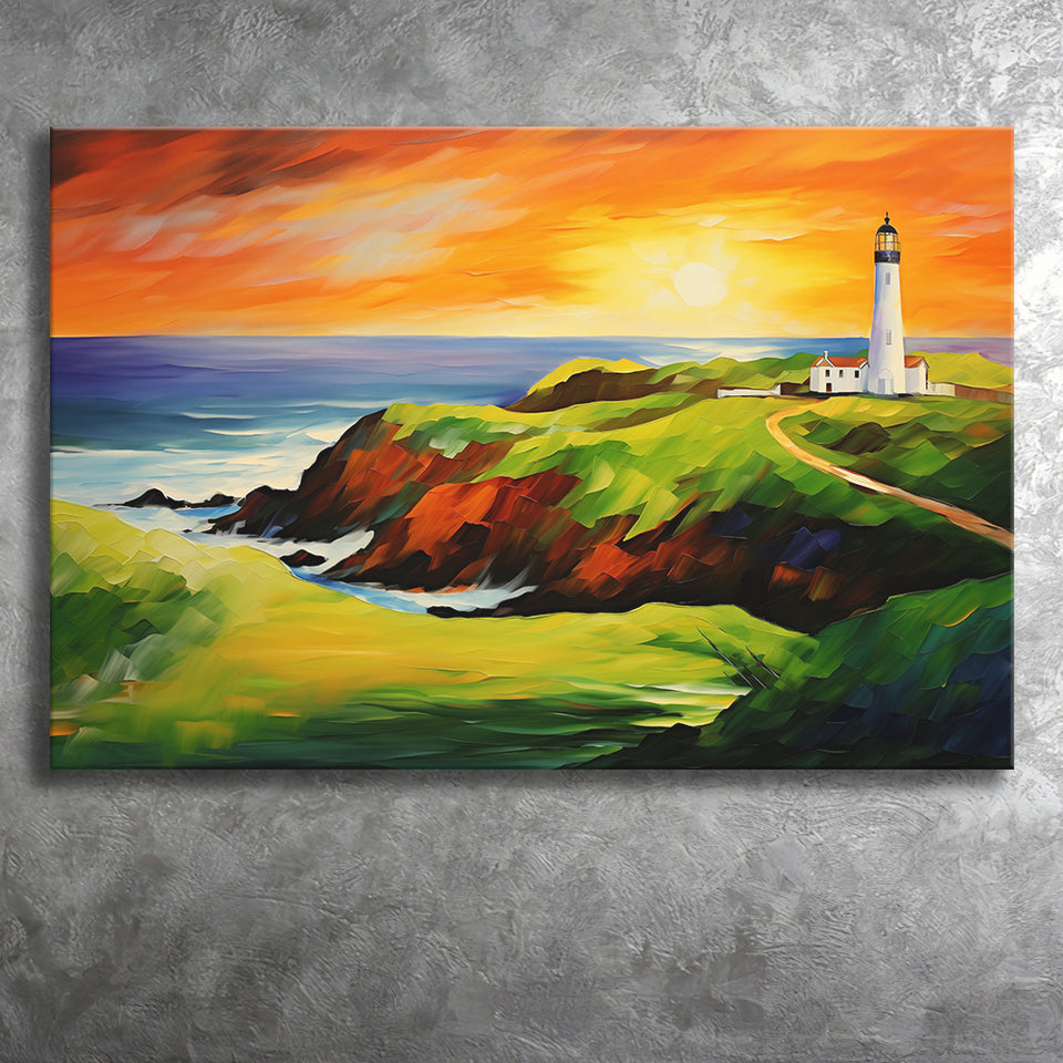 Turnberry Golf Club Alisa Course In Sunset Painting Canvas Prints Wall Art, Painting Art Home Decor