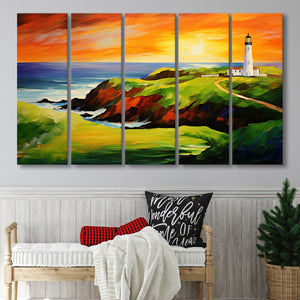 Turnberry Golf Club Alisa Course In Sunset Painting,5 Panel Extra Large Canvas Prints Wall Art Decor