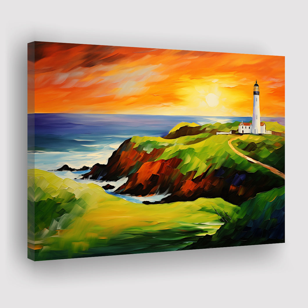 Turnberry Golf Club Alisa Course In Sunset Painting Canvas Prints Wall Art, Painting Art Home Decor