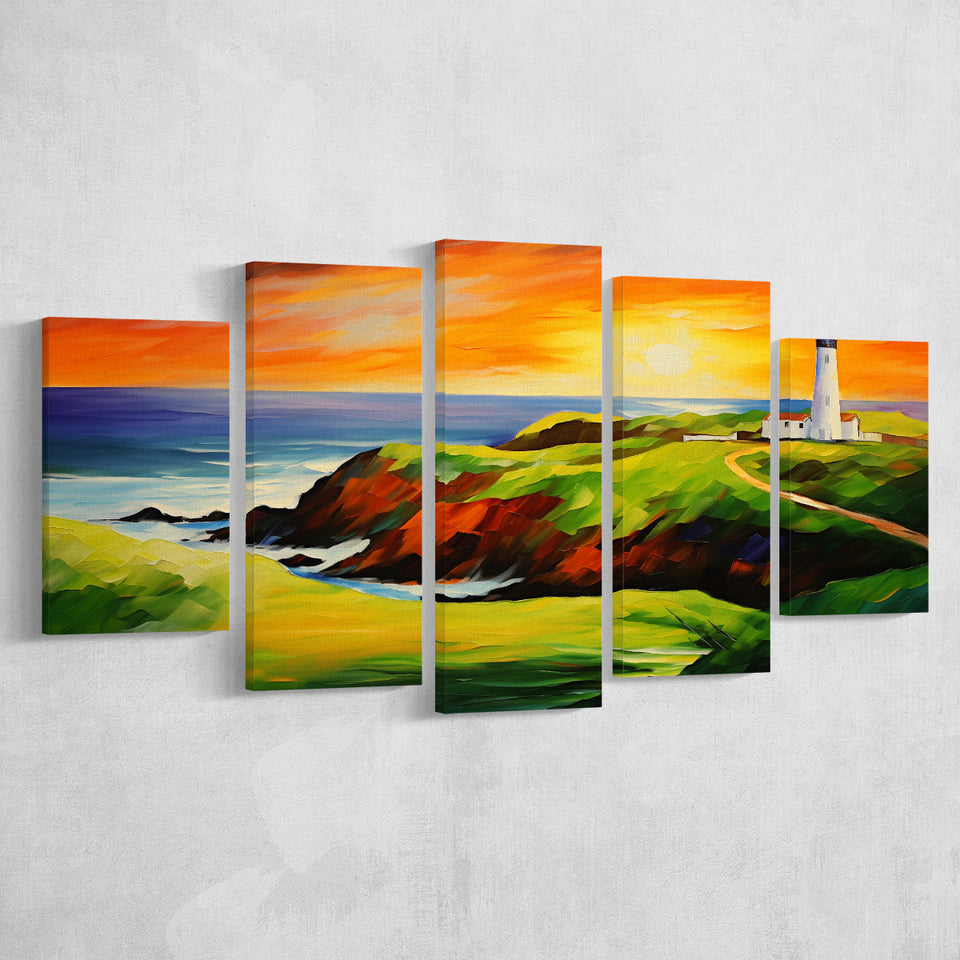 Turnberry Golf Club Alisa Course In Sunset Painting Mixed 5 Panel Large Canvas Prints Wall Art Decor