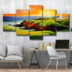 Turnberry Golf Club Alisa Course In Sunset Painting Mixed 5 Panel Large Canvas Prints Wall Art Decor