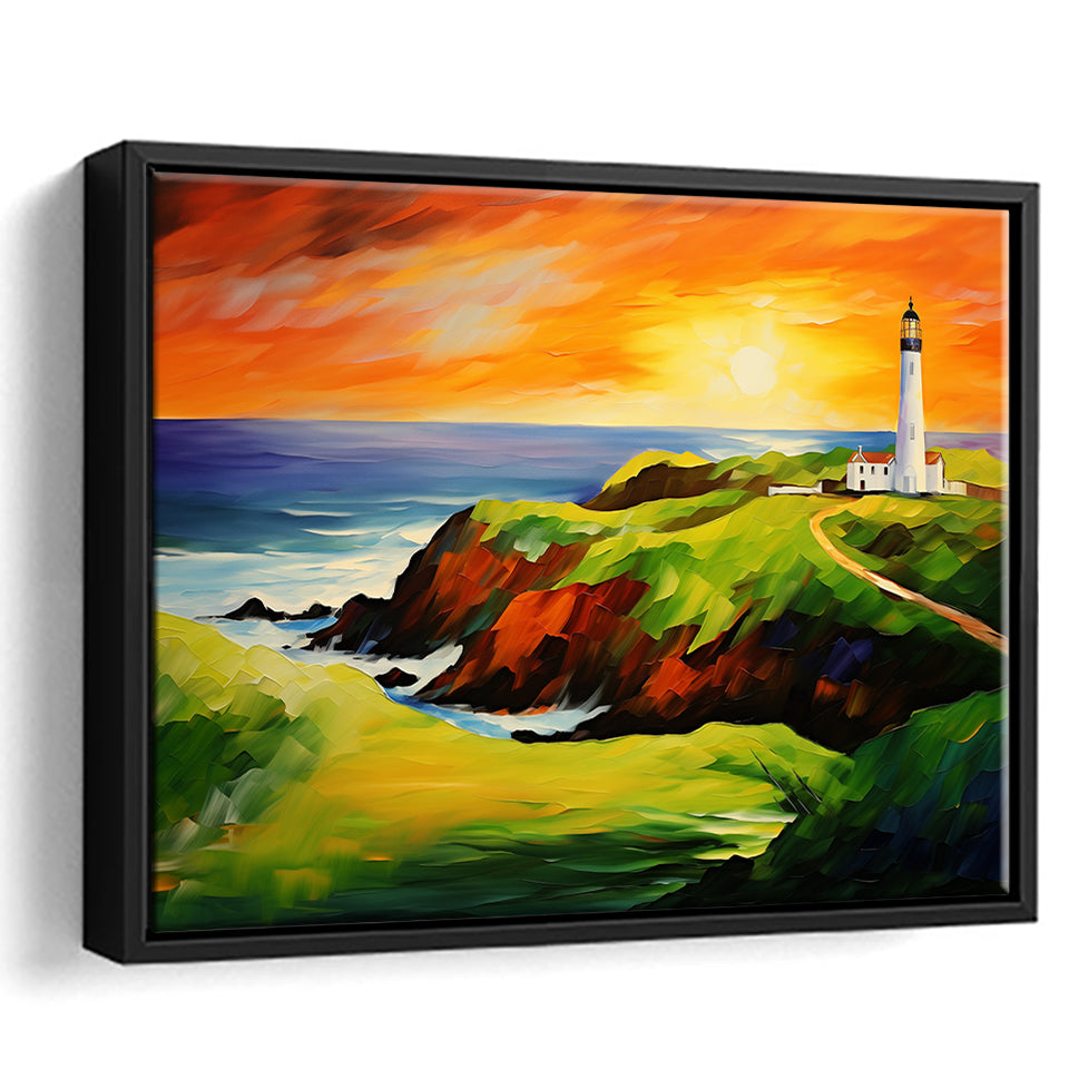 Turnberry Golf Club Alisa Course In Sunset Painting, Framed Canvas Prints Wall Art Decor, Floating Frame