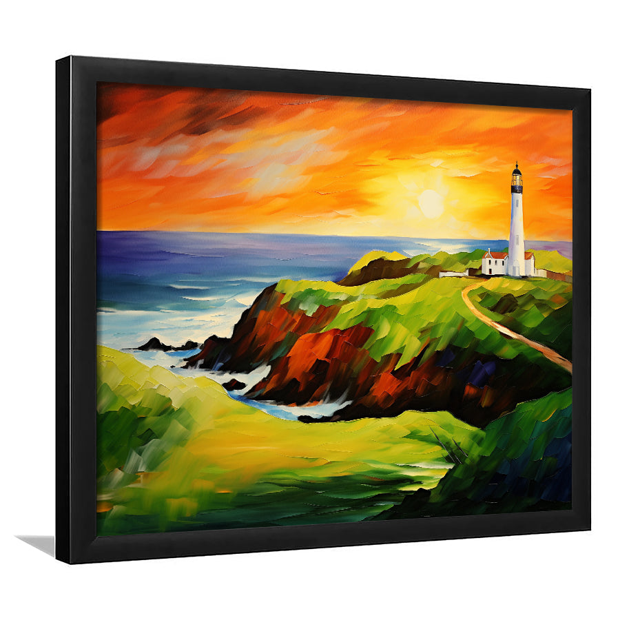 Turnberry Golf Club Alisa Course In Sunset Painting Framed Art Prints Wall Decor, Framed Painting Art