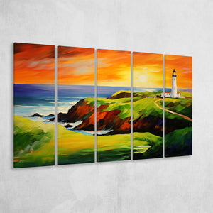Turnberry Golf Club Alisa Course In Sunset Painting,5 Panel Extra Large Canvas Prints Wall Art Decor