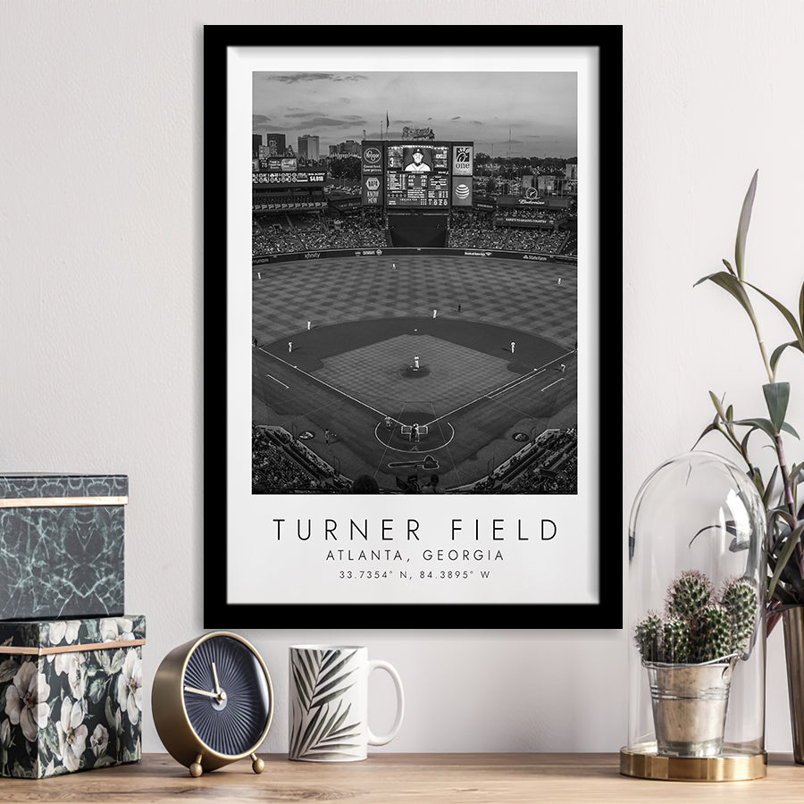 Turner Field Atlanta Braves Baseball Lovers Black And White Art Framed Art Prints Wall Art Decor, Framed Picture