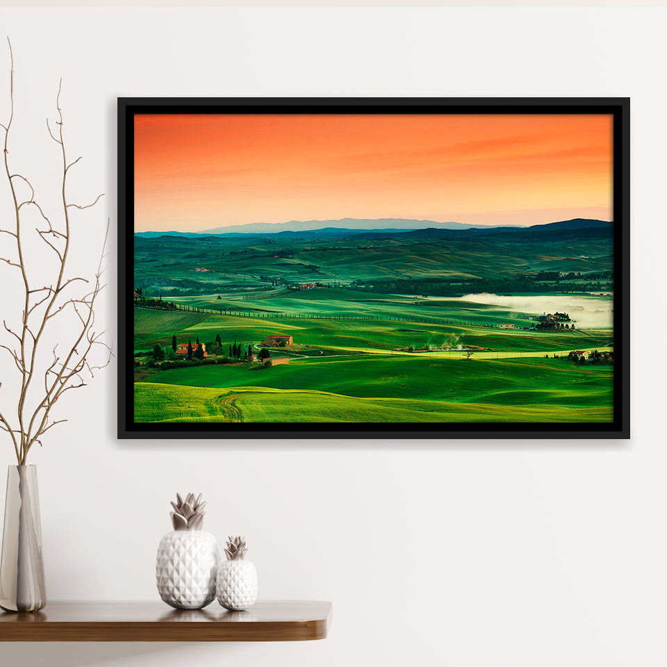 Tuscan Landscape Italy Framed Canvas Prints Wall Art Decor, Framed Picture, Floating Frame