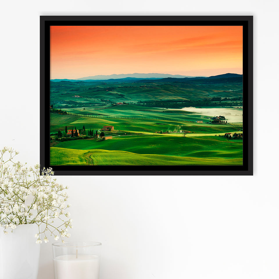 Tuscan Landscape Italy Framed Canvas Prints Wall Art Decor, Framed Picture, Floating Frame