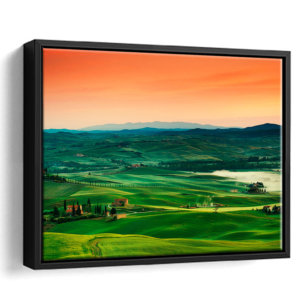 Tuscan Landscape Italy Framed Canvas Prints Wall Art Decor, Framed Picture, Floating Frame