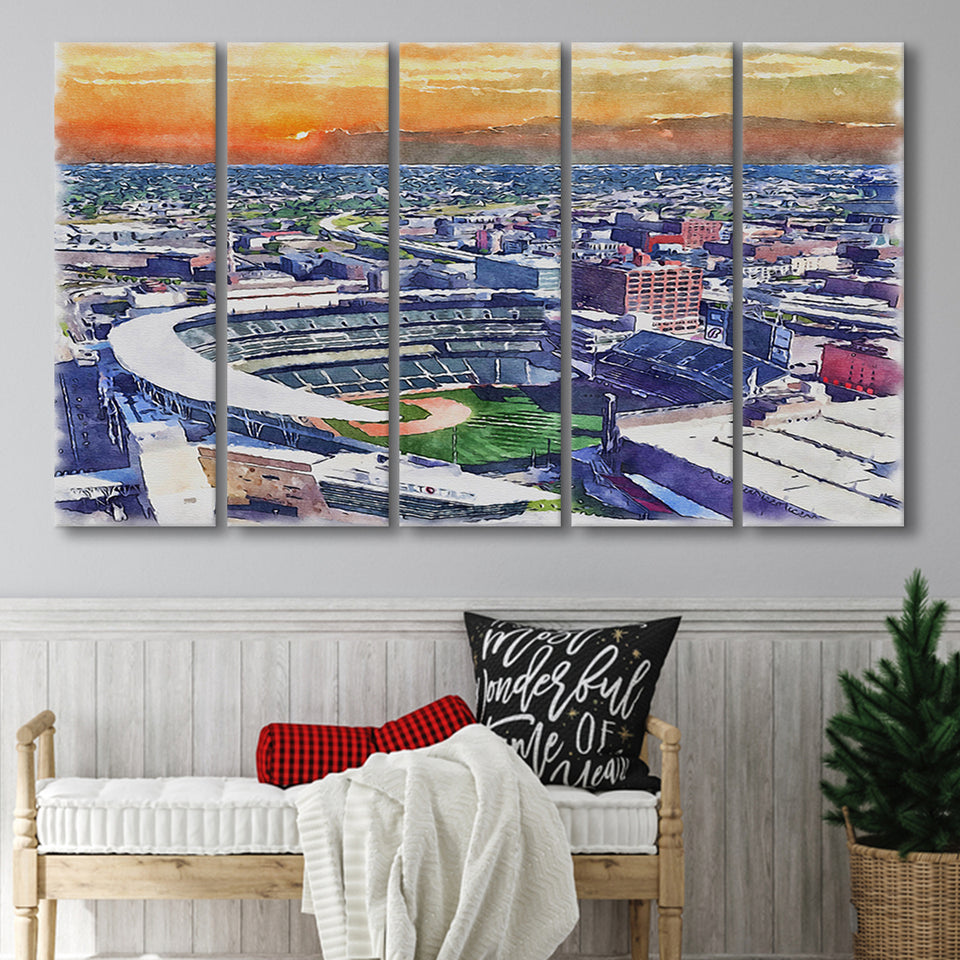 Twins Baseball Stadium Target Field Watercolor, 5 Pieces B, Multi Panel Canvas Prints Wall Art Decor