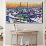 Twins Baseball Stadium Target Field Watercolor, 5 Pieces B, Multi Panel Canvas Prints Wall Art Decor
