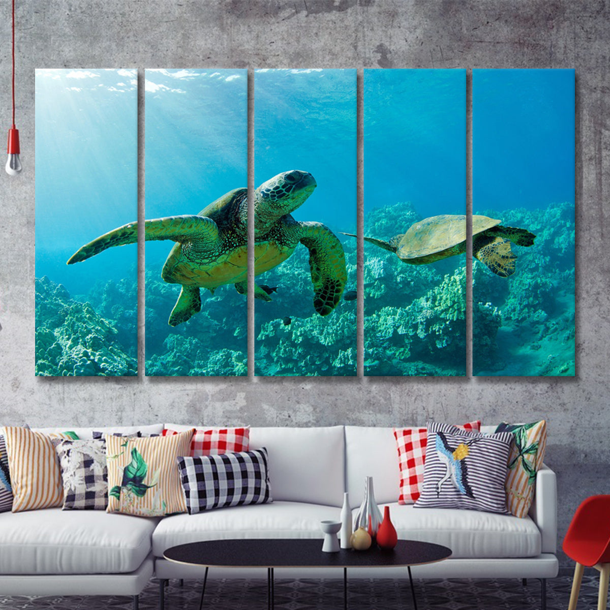 Two Beautiful Sea Turtle 5 Pieces B Canvas Prints Wall Art