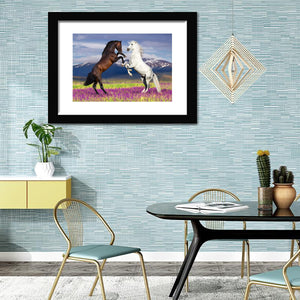 Two Horses Playing in Flower Field-Canvas art,Art print,Frame art