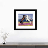 Two Horses Playing in Flower Field - Art Prints, Framed Prints, Wall Art Prints, Frame Art