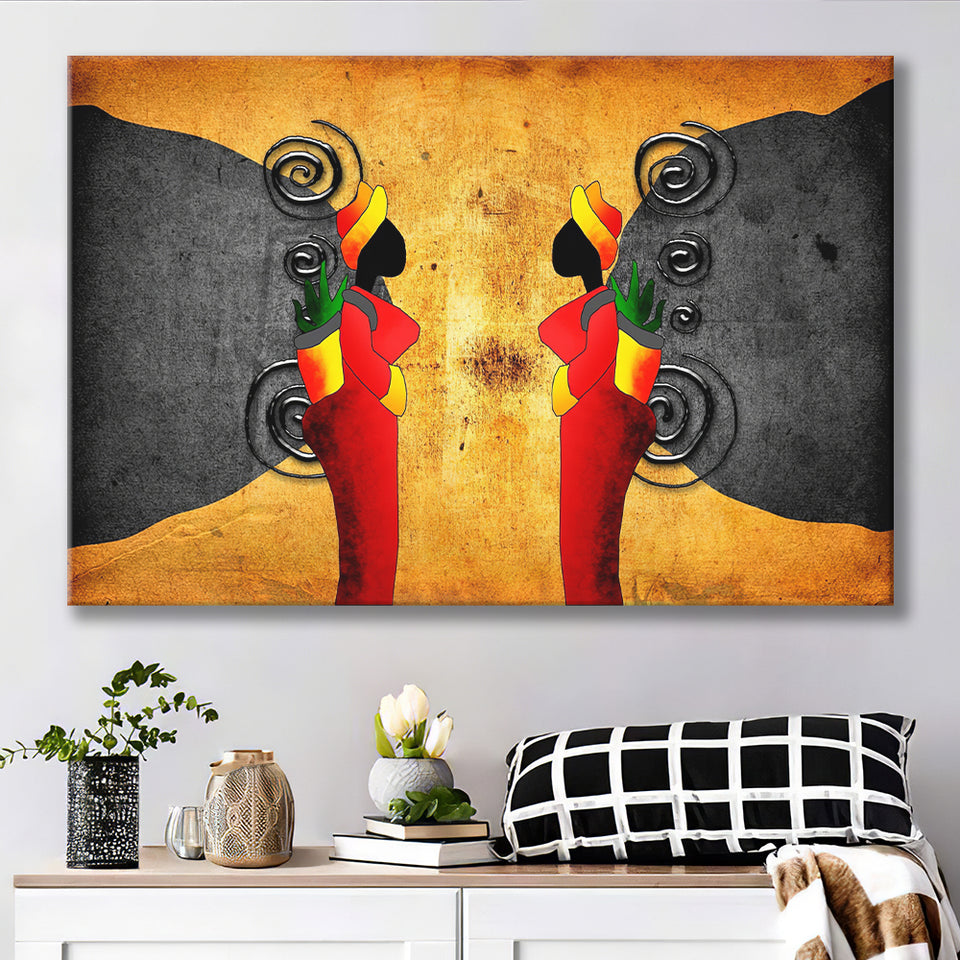 Two Ladies in African Retro Vintage Style Canvas Prints Wall Art - Painting Canvas, African Art, Home Wall Decor, Painting Prints, For Sale
