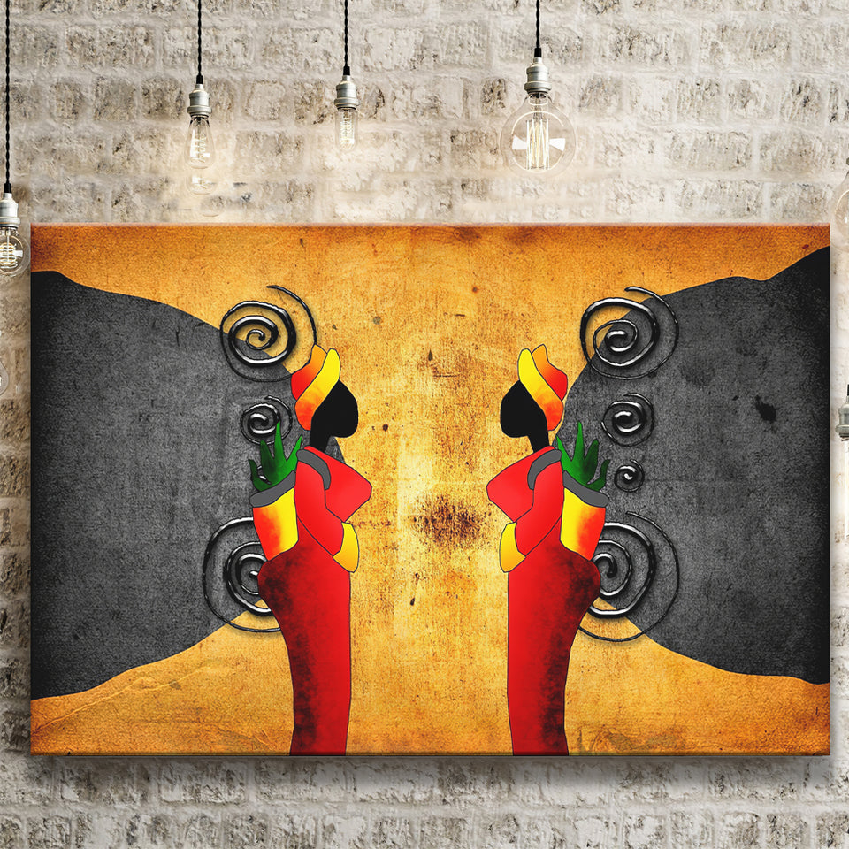 Two Ladies in African Retro Vintage Style Canvas Prints Wall Art - Painting Canvas, African Art, Home Wall Decor, Painting Prints, For Sale
