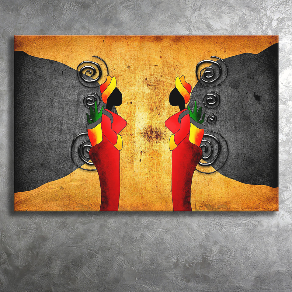 Two Ladies in African Retro Vintage Style Canvas Prints Wall Art - Painting Canvas, African Art, Home Wall Decor, Painting Prints, For Sale