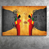 Two Ladies in African Retro Vintage Style Canvas Prints Wall Art - Painting Canvas, African Art, Home Wall Decor, Painting Prints, For Sale