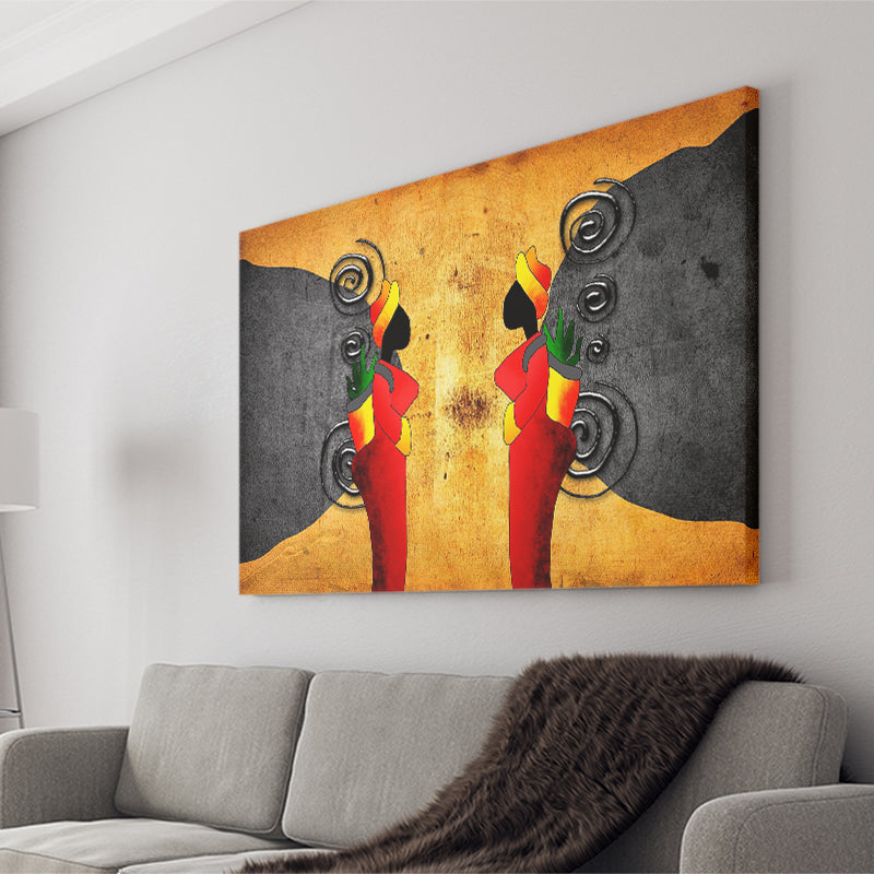 Two Ladies in African Retro Vintage Style Canvas Prints Wall Art - Painting Canvas, African Art, Home Wall Decor, Painting Prints, For Sale