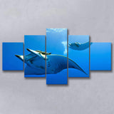 Two Manta Ray Swimming Under Water, 5 Panel Canvas Prints Wall Art,Mixed Canvas, Large Canvas
