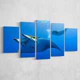 Two Manta Ray Swimming Under Water, 5 Panel Canvas Prints Wall Art,Mixed Canvas, Large Canvas