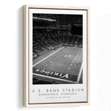 U.S. Bank Stadium Minnesota Vikings Football Lovers Black And White Art Framed Canvas Prints Wall Art Home Decor, Floating Frame