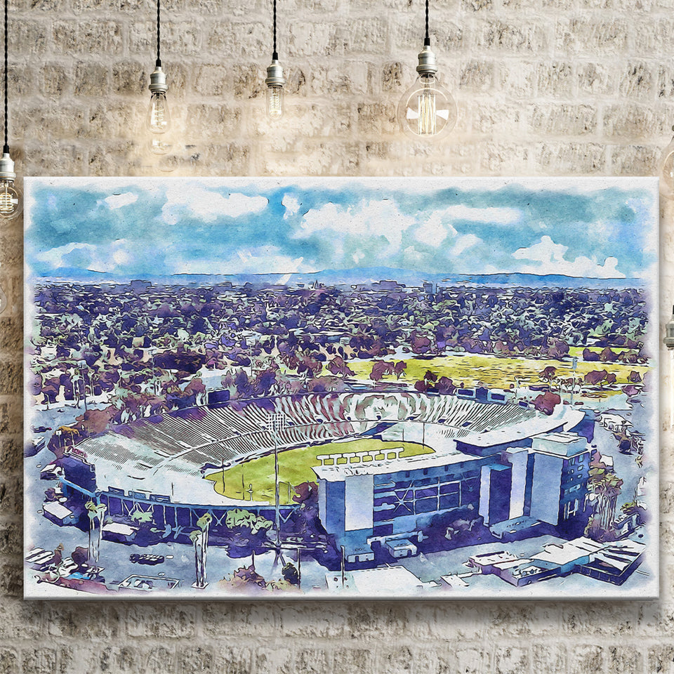 UCLA Bruins Rose Bowl Watercolor, Sport Art Prints Fan Gift, Canvas Prints Wall Art Decor
