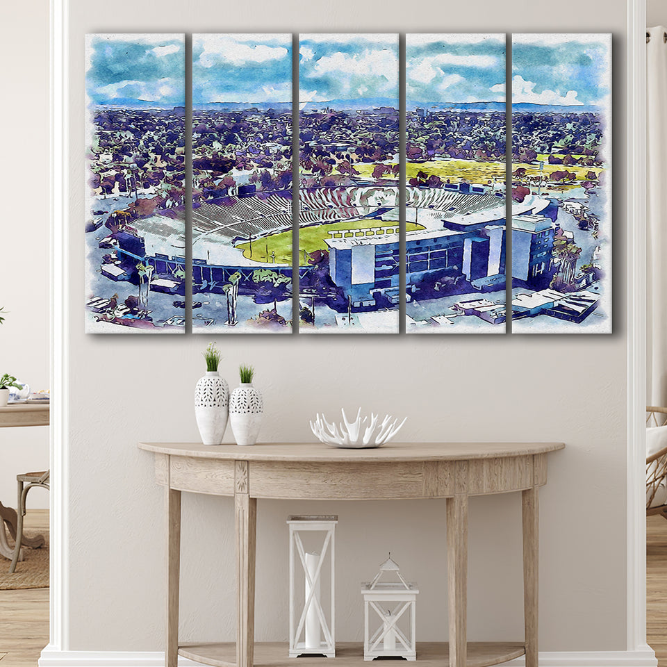 UCLA Bruins Rose Bowl Watercolor, 5 Pieces B, Multi Panel Canvas Prints Wall Art Decor