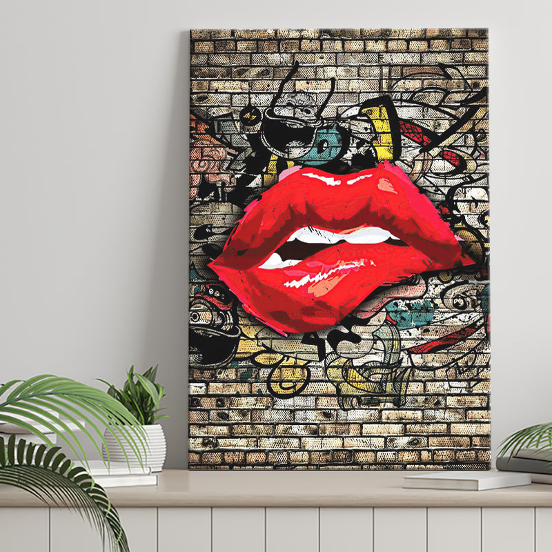 Urban Red Lips Canvas Prints Wall Art Decor - Painting Canvas, Home Decor, Art Print, Art For Sale