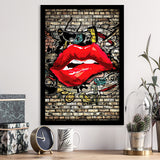 Urban Red Lips Framed Art Print Wall Decor - Painting Art, Wall Art, Framed Picture, Black Frame