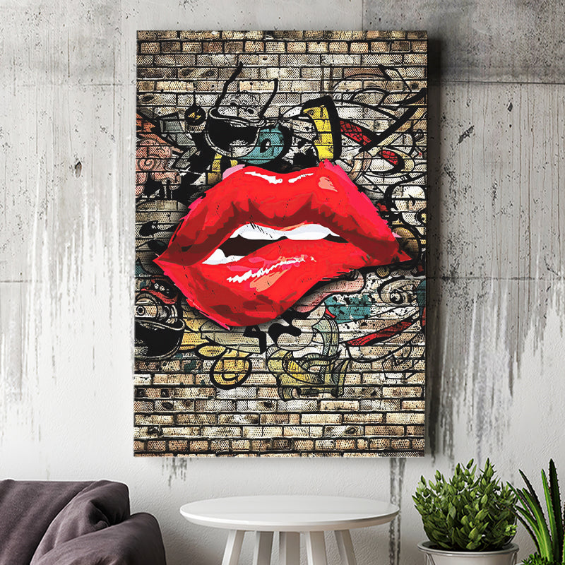 Urban Red Lips Canvas Prints Wall Art Decor - Painting Canvas, Home Decor, Art Print, Art For Sale