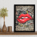 Urban Red Lips Framed Canvas Prints Wall Art Decor - Painting Canvas, Floating Frame, Framed Picture