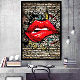 Urban Red Lips Framed Art Print Wall Decor - Painting Art, Wall Art, Framed Picture, Black Frame