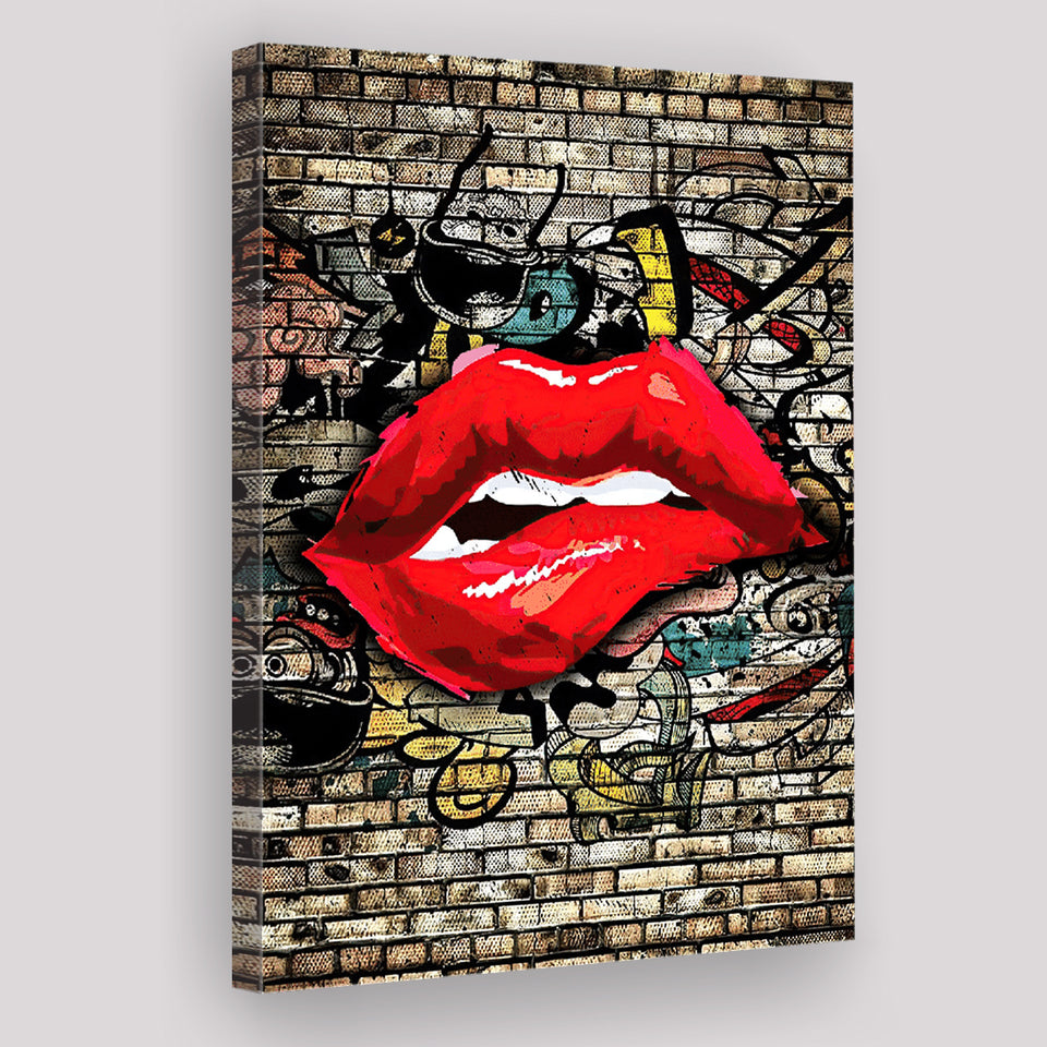 Urban Red Lips Canvas Prints Wall Art Decor - Painting Canvas, Home Decor, Art Print, Art For Sale