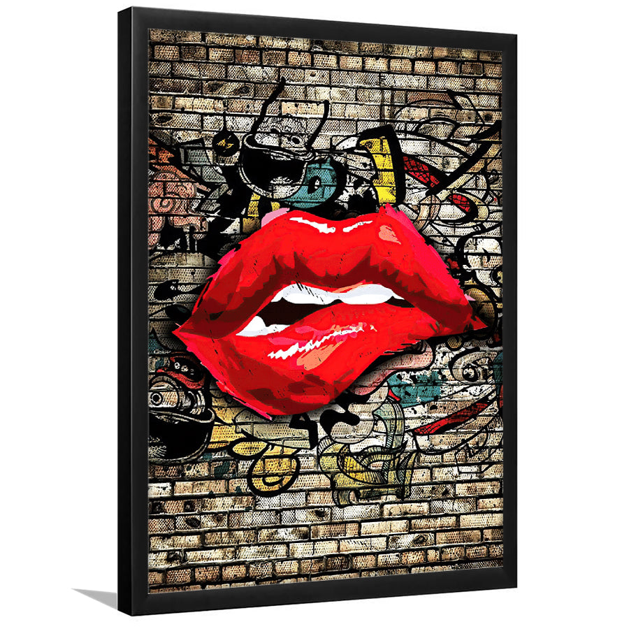 Urban Red Lips Framed Art Print Wall Decor - Painting Art, Wall Art, Framed Picture, Black Frame