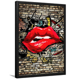 Urban Red Lips Framed Art Print Wall Decor - Painting Art, Wall Art, Framed Picture, Black Frame