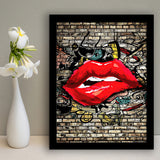 Urban Red Lips Framed Art Print Wall Decor - Painting Art, Wall Art, Framed Picture, Black Frame