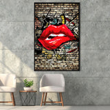 Urban Red Lips Framed Canvas Prints Wall Art Decor - Painting Canvas, Floating Frame, Framed Picture