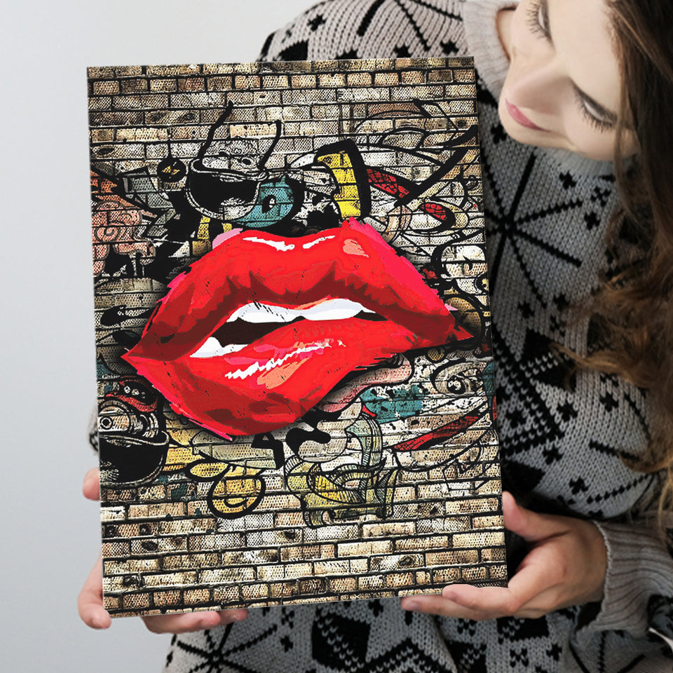 Urban Red Lips Canvas Prints Wall Art Decor - Painting Canvas, Home Decor, Art Print, Art For Sale