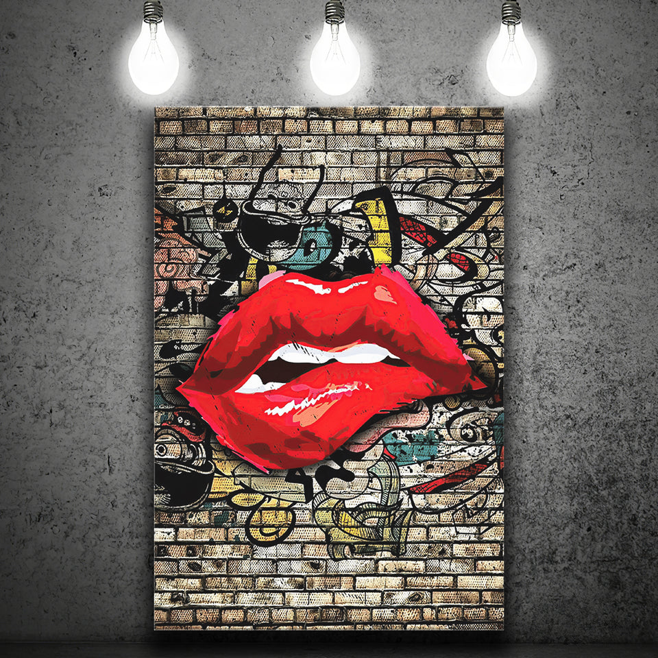 Urban Red Lips Canvas Prints Wall Art Decor - Painting Canvas, Home Decor, Art Print, Art For Sale
