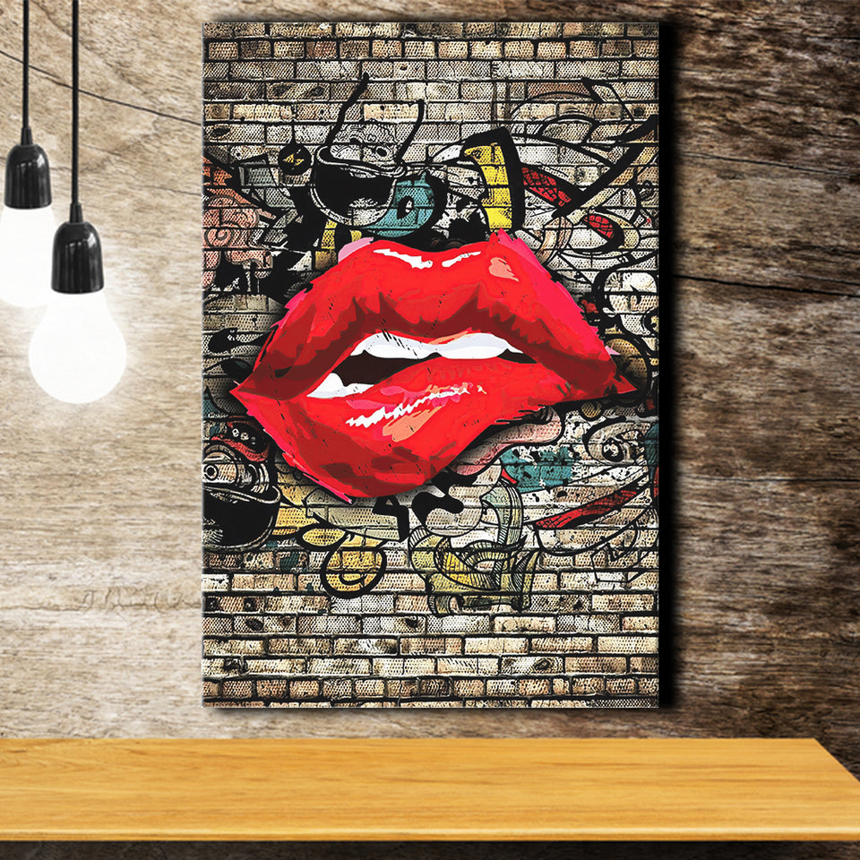 Urban Red Lips Canvas Prints Wall Art Decor - Painting Canvas, Home Decor, Art Print, Art For Sale